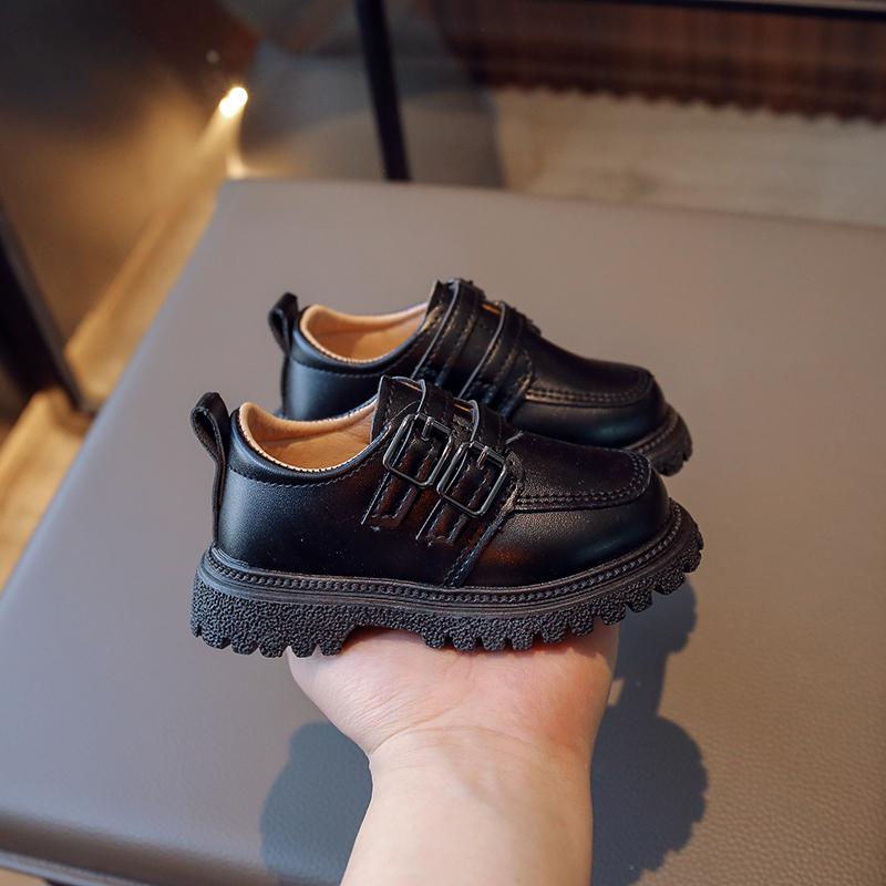Мокасины для мальчиков, британский стиль 2024, детские коричневые туфли с двойной пряжкой и круглым носком, модная детская кожаная обувь для девочек, школьная обувь