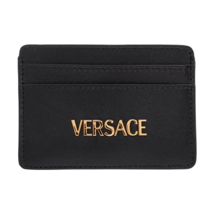 Versace Золотой металлический логотип Кожаный держатель для карт Женские аксессуары Черный 1020081-1A13677-1B00V