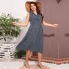 Plus Size Women's Floral V-Neck Loose Sleeveless Large Swing Simple Print Dress Blue XL-5XL