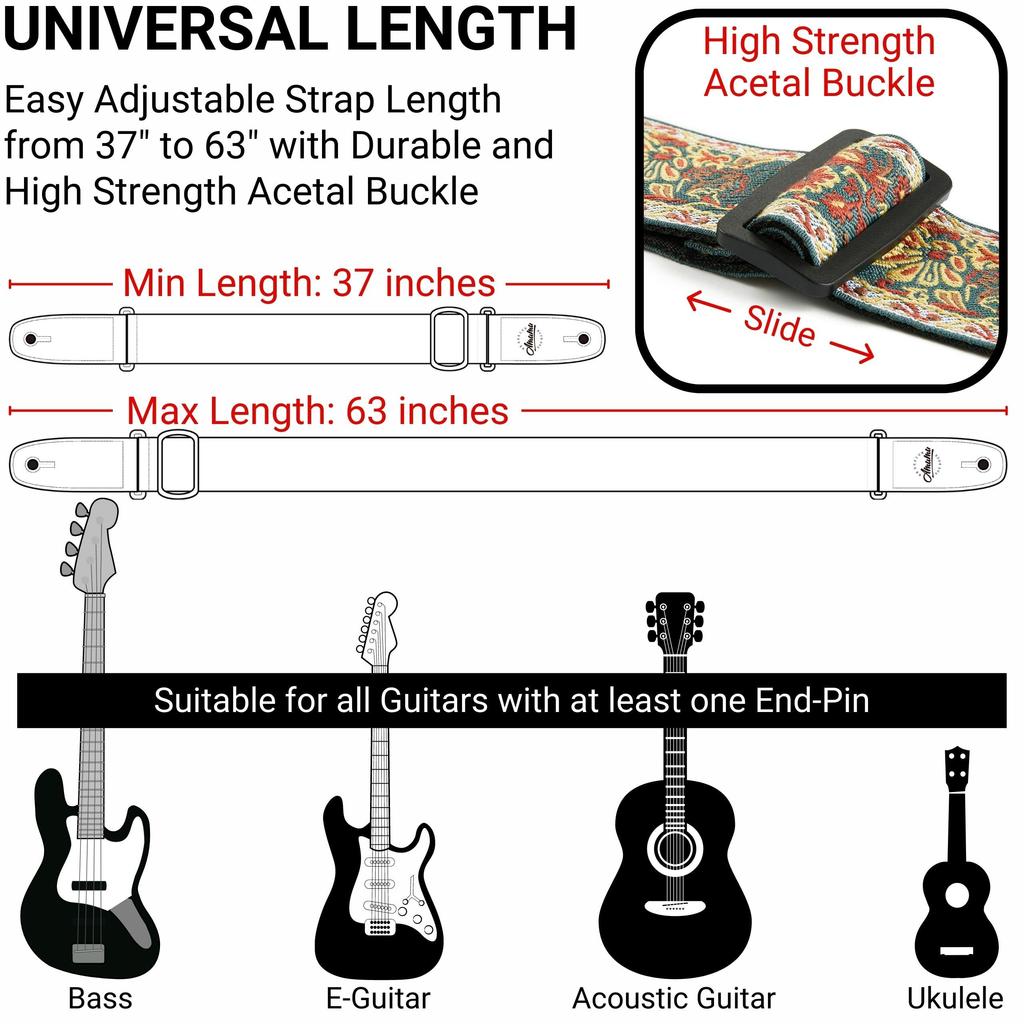 [Amumu] Guitar Strap Paisley Vintage Jacquard for Bass, Electric & Acoustic Guitar Accessories