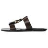 Cool Retro Metal Buckle Double Strap Round Toe Flat Anti-Rub Slide Sandals Women Sandals Brown 13619510700-38