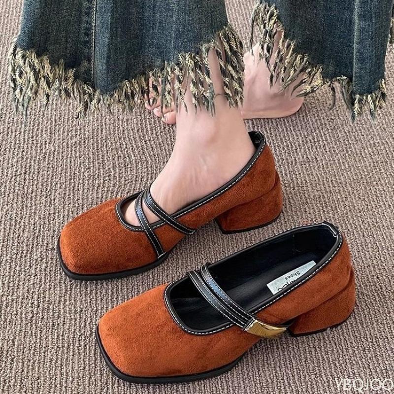 Мода Новая весна Ретро квадратный носок Женская обувь Модная Неглубокий вырез Повседневный Средний каблук Элегантные минималистичные удобные Туфли для платья