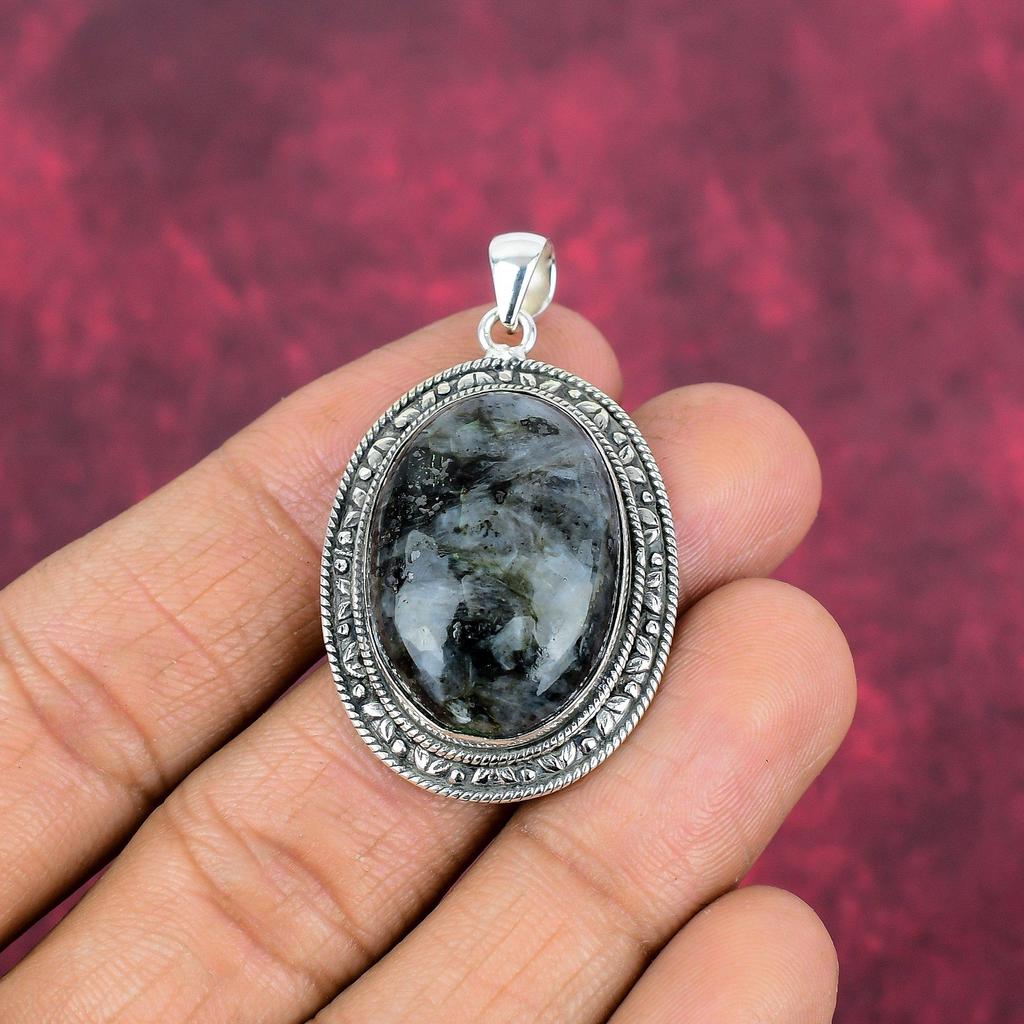 Подвеска из ларвикита, подвеска из стерлингового серебра 925 пробы, ювелирные изделия из драгоценных камней, подвеска ручной работы, удивительные украшения, подарок для нее
