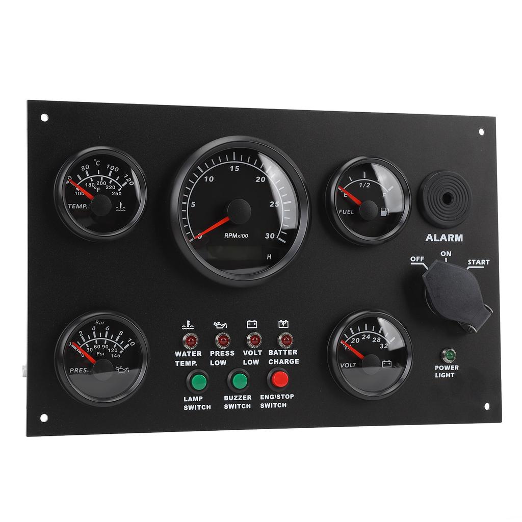 300x190mm Boat Gauge Panel 0 to 3000 RPM Water Temp Oil Level Voltage Pressure Tachometer Panel for Yachts Ships Black