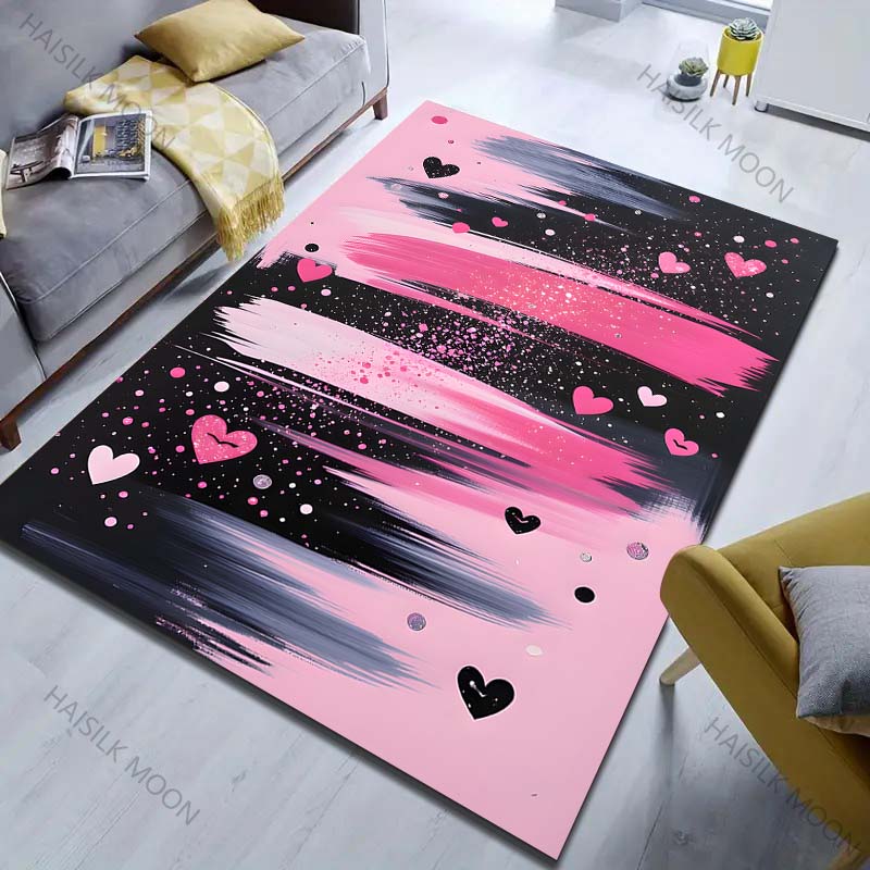Fashionable Heart-shaped Watercolor Print Carpet for Living Room Bedroom Sofa Doormat Decor Sofa Table Area Rug Non-slip Mat