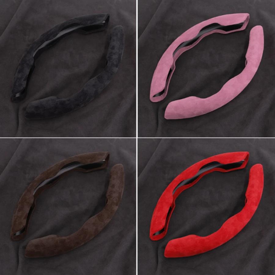 2Pcs Universal Car Steering Wheel Cover Winter Suede Anti-skid Plush Steering Wheel Booster Cover Protection Kit Car Accessories