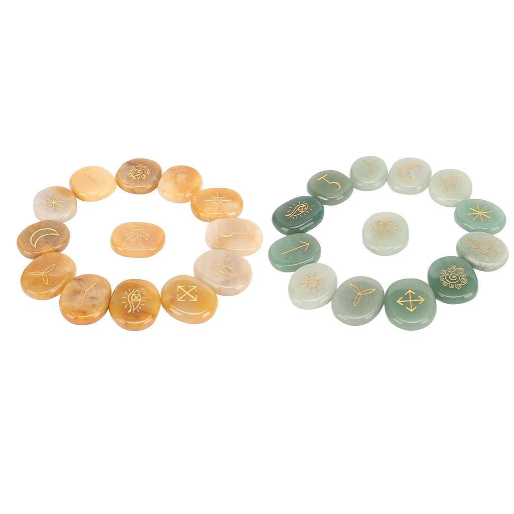 13PCS Symbol Rune Stones with Cloth Bag Engraving Rune Stone for Divination Yoga Meditation