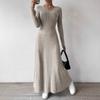 Fashionable Knitted Long Sleeve A- Line Streetwear Dress for Women Smooths and Slims Your Silhouette Solid Color Long Dress