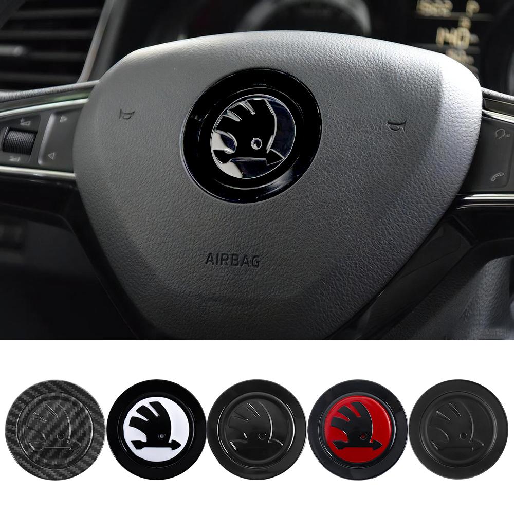 YMK5 ABS Car Steering Wheel Badge Emblem Sticker Auto-Styling Decals Accessories For Skoda Kodiaq Octavia Enyaq Kamiq Scala Rapid RS