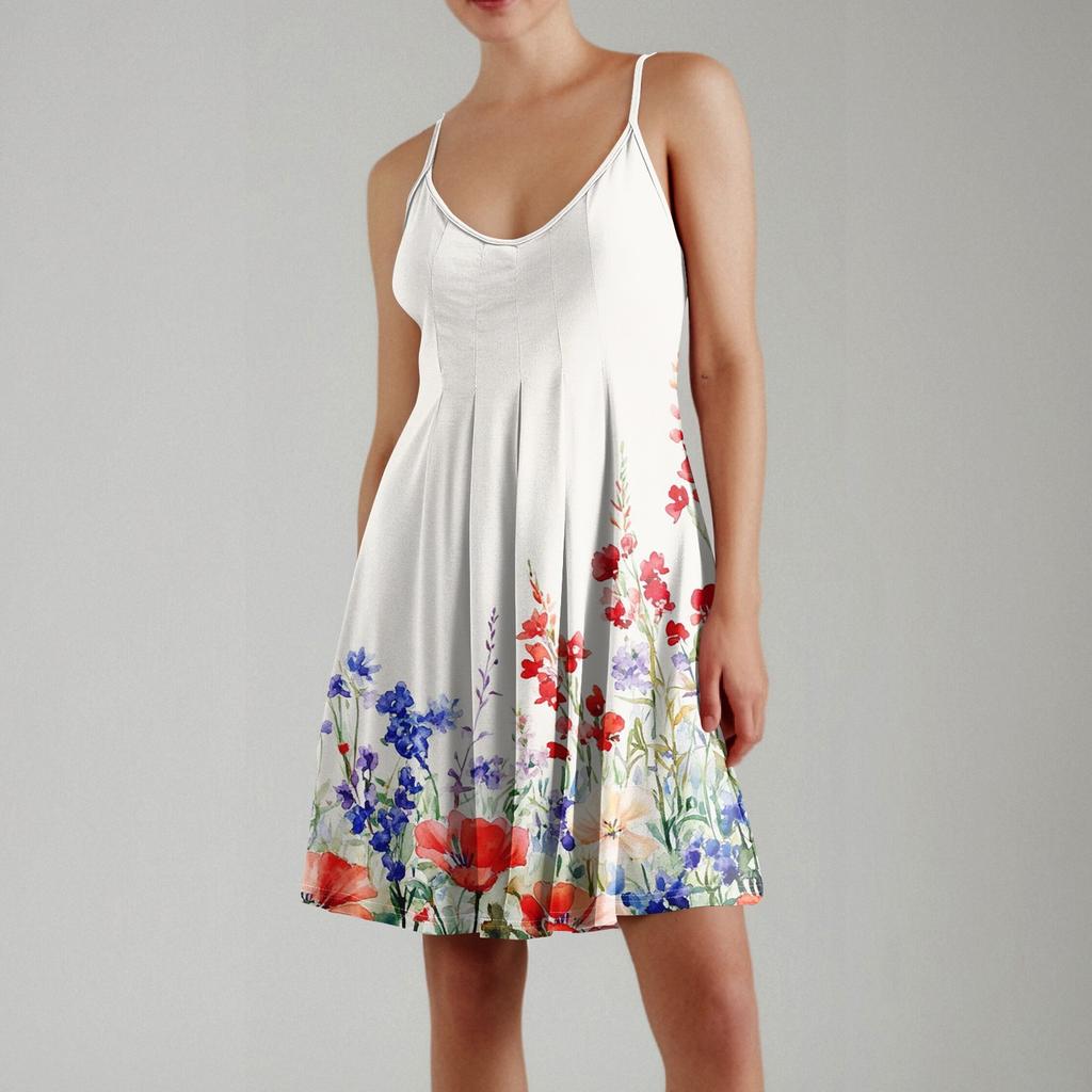 Женское модное пляжное платье без рукавов с цветочным принтом на подтяжках для отпуска