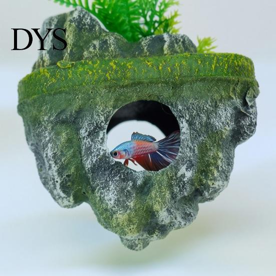 Safe PVC Resin Ornament Floating Rock Aquarium Decoration, Realistic Moss with Shrimp Resting Shelter Cave, Fish Tank Hideout for Betta Guppy