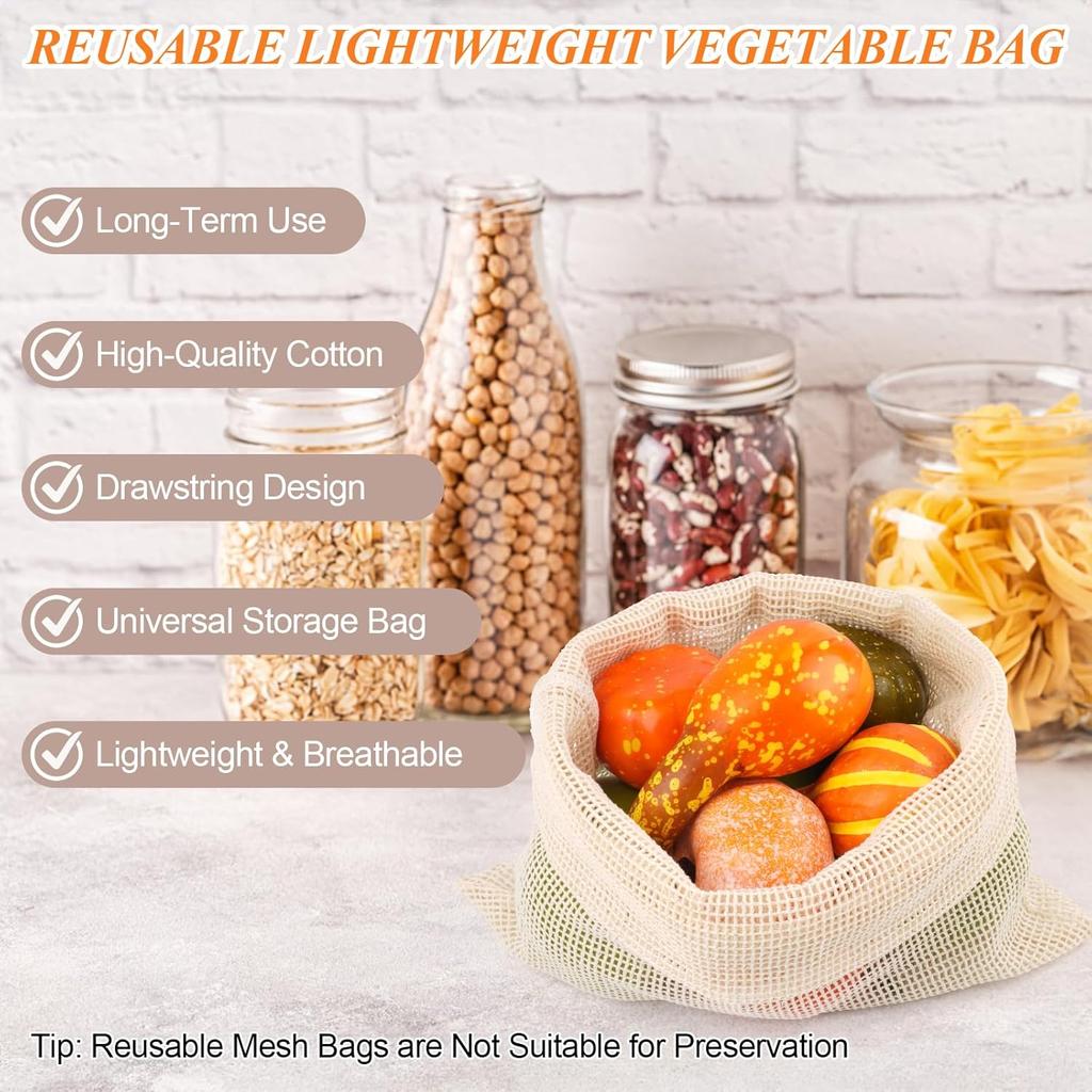 PEASUG 8 Pack Reble Produce Bags Grocery Washable, Cotton Mesh Vegetable Bags for Refrigerator Grocery Fruits and Veggies Shopping, Transporting