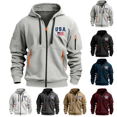 Мужская спортивная повседневная толстовка с капюшоном, кардиган с капюшоном на молнии, многокарманное пальто с капюшоном