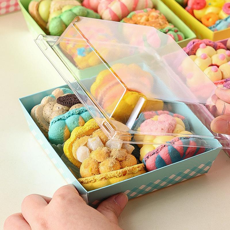 10pcs Square Packaging Box Plastic Bento Box Dessert Checkered Sandwich Cheesecake Puff Box