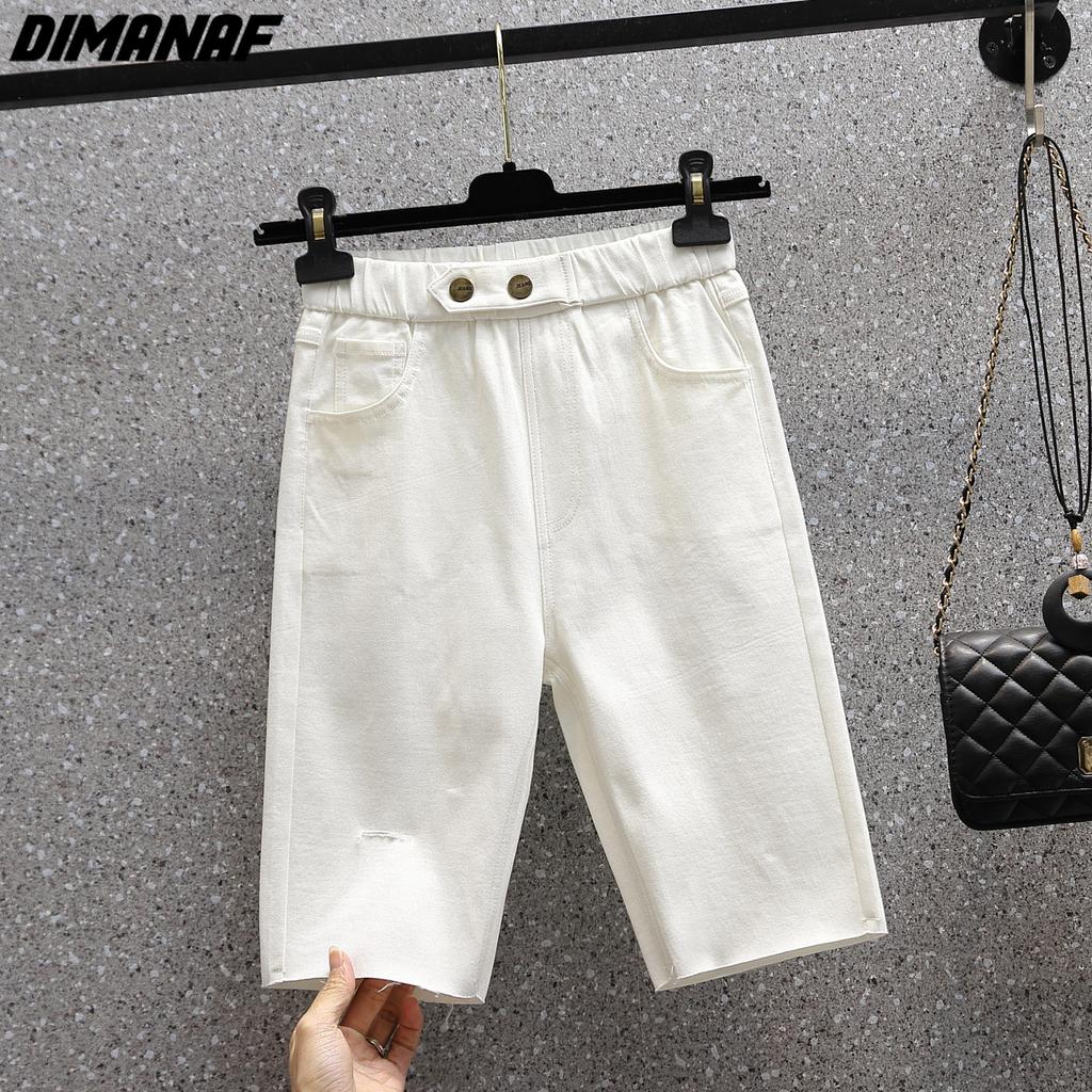 DIMANAF Большие размеры Женские брюки Летние короткие джинсы Джинсы с эластичной резинкой на талии Свободные брюки Базовые шорты с отверстиями и высокой талией