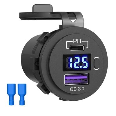 Розетка автомобильного зарядного устройства USB C 12 В/24 В Двойная USB-розетка PD3.0 и QC3.0 Порт автомобильного адаптера со светодиодным вольтметром и переключателем включения/выключения