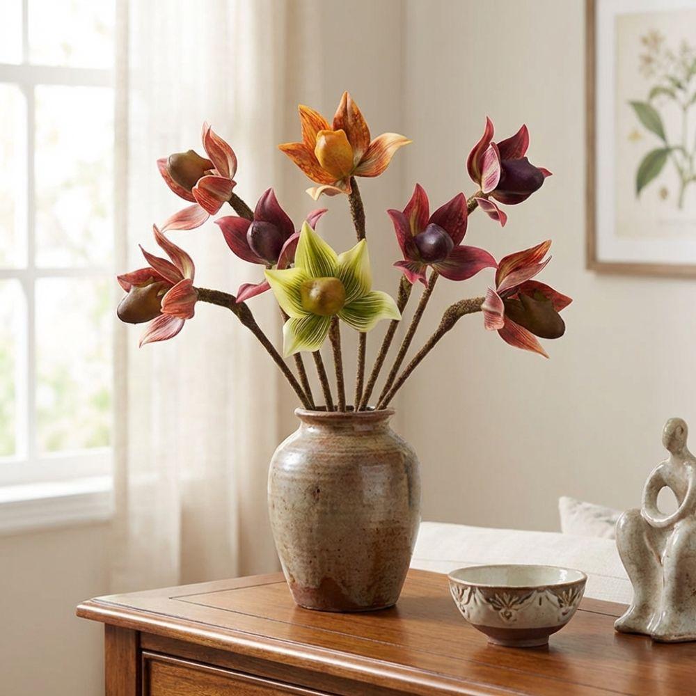 Real Touch Simulation Orchid Single Branch Imperial Slipper Orchid  Bedroom Decoration