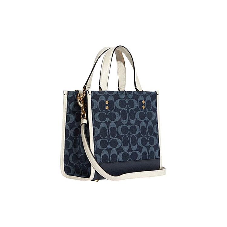 Coach Dempsey 22 Classic Monogram Canvas Tote Bag Women Tote Bags Denim-Blue White C8582-IMDEI