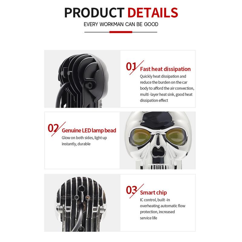 Противотуманные фары для мотоцикла, светодиодные фары в форме черепа, яркий вспомогательный свет и рабочие фары, светодиодные фары для бездорожья