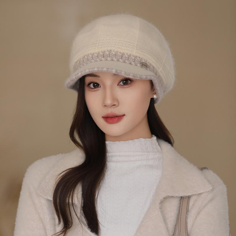 Korean Version of Women's New Winter Rabbit Hair Warm Mother Hat Middle Aged and Elderly Fashionable Versatile Knitted Wool Hat