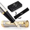 Wordsworth and Black Fountain Pen Роскошный набор перьевых ручек среднего размера с 24 чернильными картриджами Заправляемый конвертер чернил для перьевых ручек [Серебряный/Золотой] -