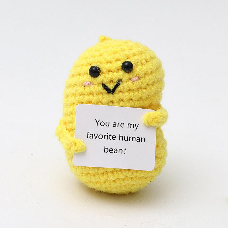Positive Energy Bee Hug Pocket Doll Mini Handmade Plush Wool Knitting Doll With Card Funny Christams Gift Home Room Decoration