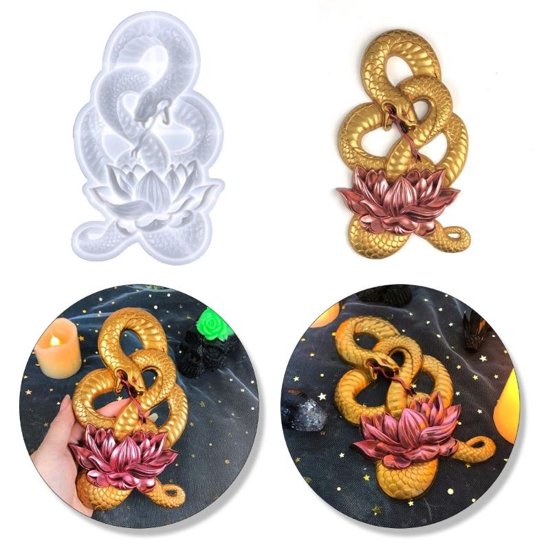 DIY Semi Three-Dimensional Lotuses Snake Silicone Mold for Wall Decoration Handmade DIY Room Tabletop Epoxy Resin Mould
