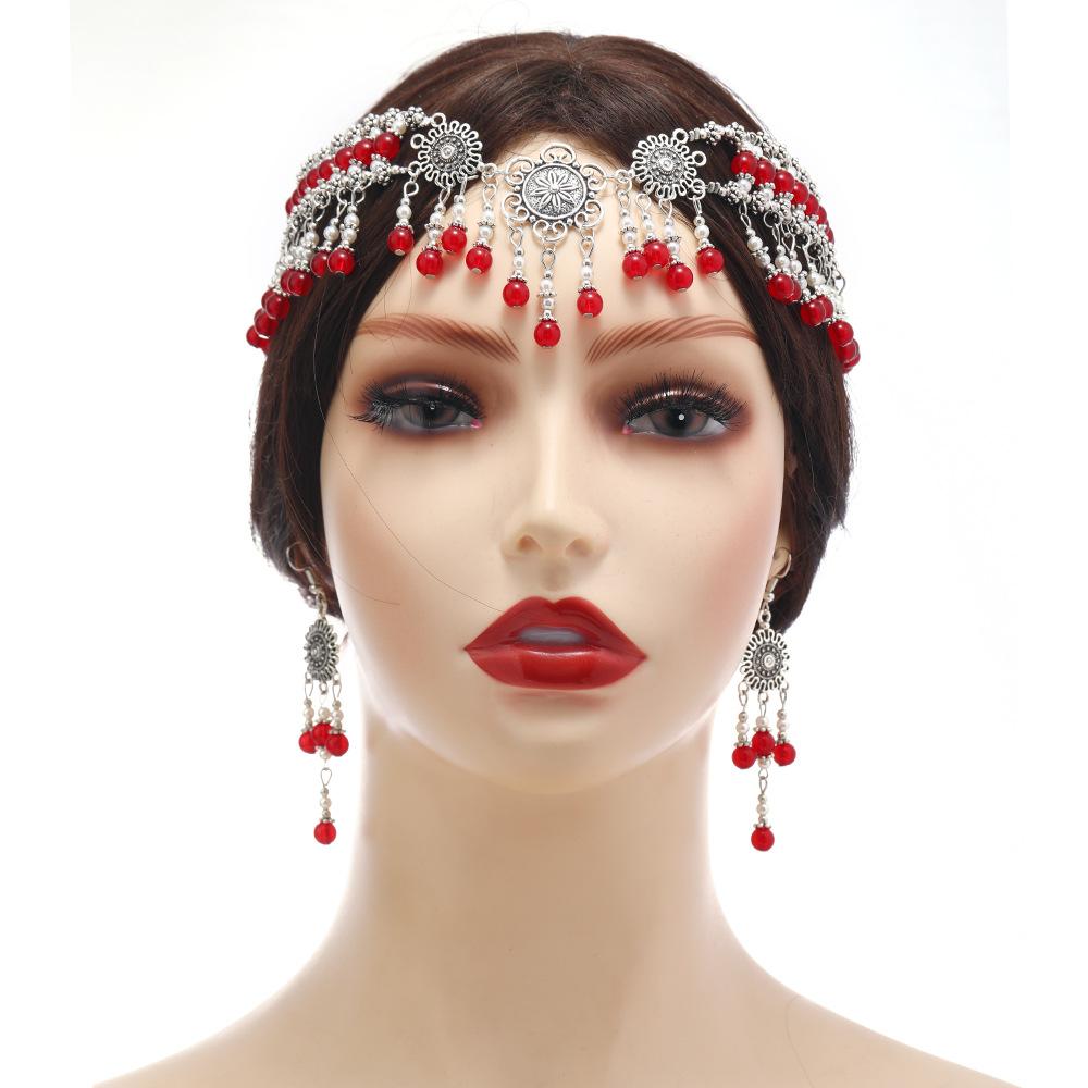 Головной убор ханьфу, цепочка на лоб с бахромой, экзотические украшения для волос, антикварные украшения на лоб, повязка на бровь мяо, женская.