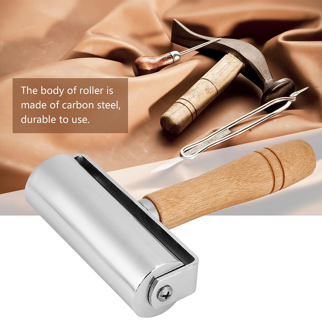 Handmade Wooden Handle Carbon Steel Leather Rolling Craft Roller Tool