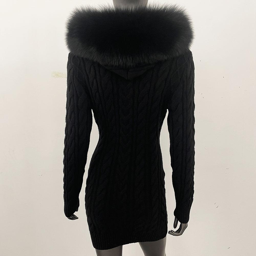 OFTBUY Мягкая длинная зимняя куртка из настоящего лисьего меха на осень, теплая вязаная куртка на молнии с капюшоном для женщин, повседневная куртка-свитер, тонкая женская элегантная оптовая продажа