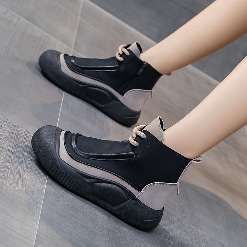 TUINANLE Женская весенняя обувь. Высокие кроссовки на молнии. Черные туфли. Женские прогулочные массивные кроссовки.