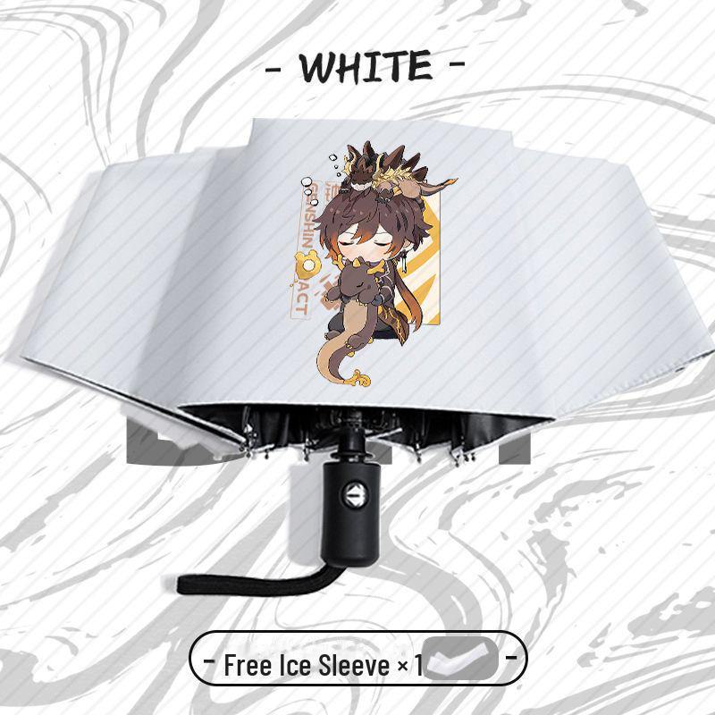 Зонт Genshin Impact Automatic складной с защитой от ультрафиолета для учеников начальной школы - устойчив к ветру, подходит для использования в солнечную и дождливую погоду