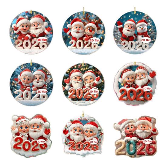 Рождественское украшение 2026 года, мультяшный Санта-Клаус, снеговик, олень, 2D акриловое украшение для рождественской елки, для дерева, двери, окна, украшение для автомобиля