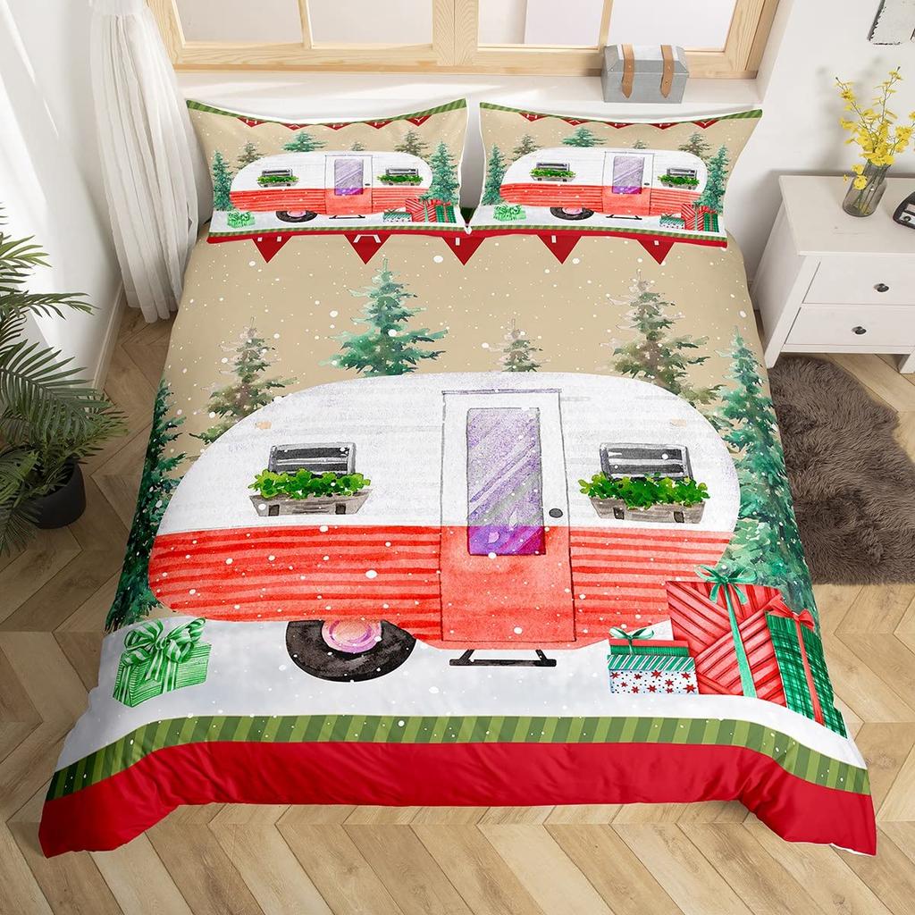 Пододеяльник Happy Camping Camper Комплект постельного белья Plants Outdoor Travel Adventure Одеяло Cover Camper Car Blue Sky Quilt Cover
