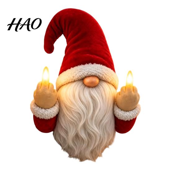 Gnome Statue for Shelf Lighted Ornament, Christmas with Light Up Middle Fingers, Tabletop Holiday Decoration Display or Wall Hanging, Funny