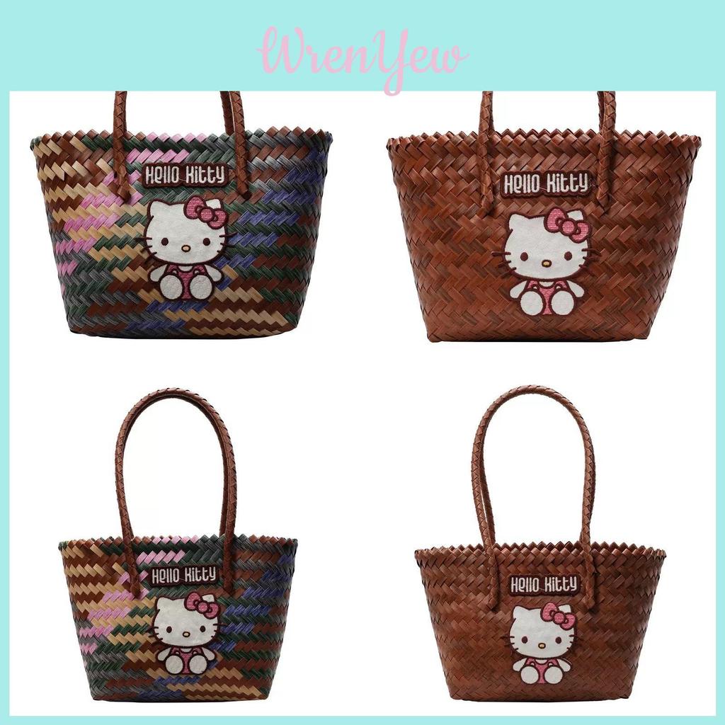 Сумка-ведро Hello Kitty из плетеного материала для повседневной летней носки
