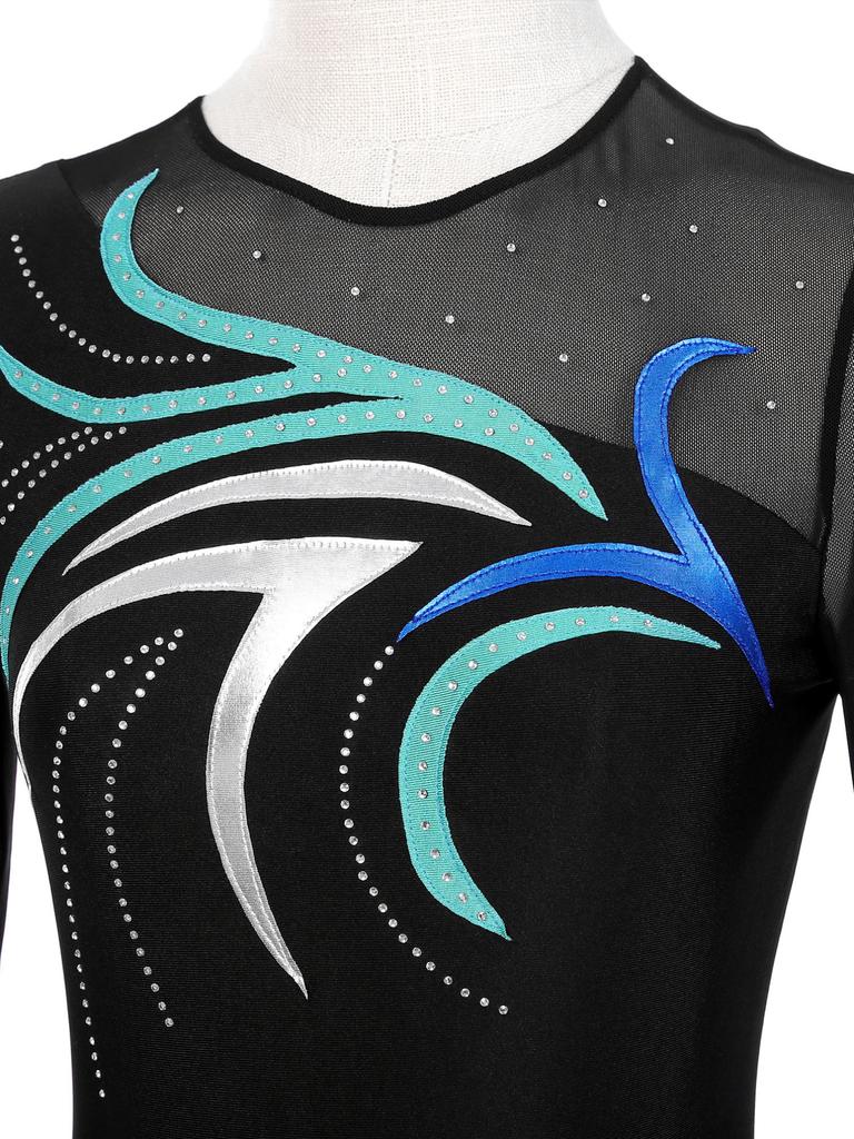 Женское платье для фигурного катания с длинными рукавами, сетчатое платье со стразами для катания на роликах, лирический танцевальный костюм, балетное трико, платье