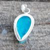 Rough Pear Blue Apatite Druzy Sterling Silver Pendant (45x18mm)