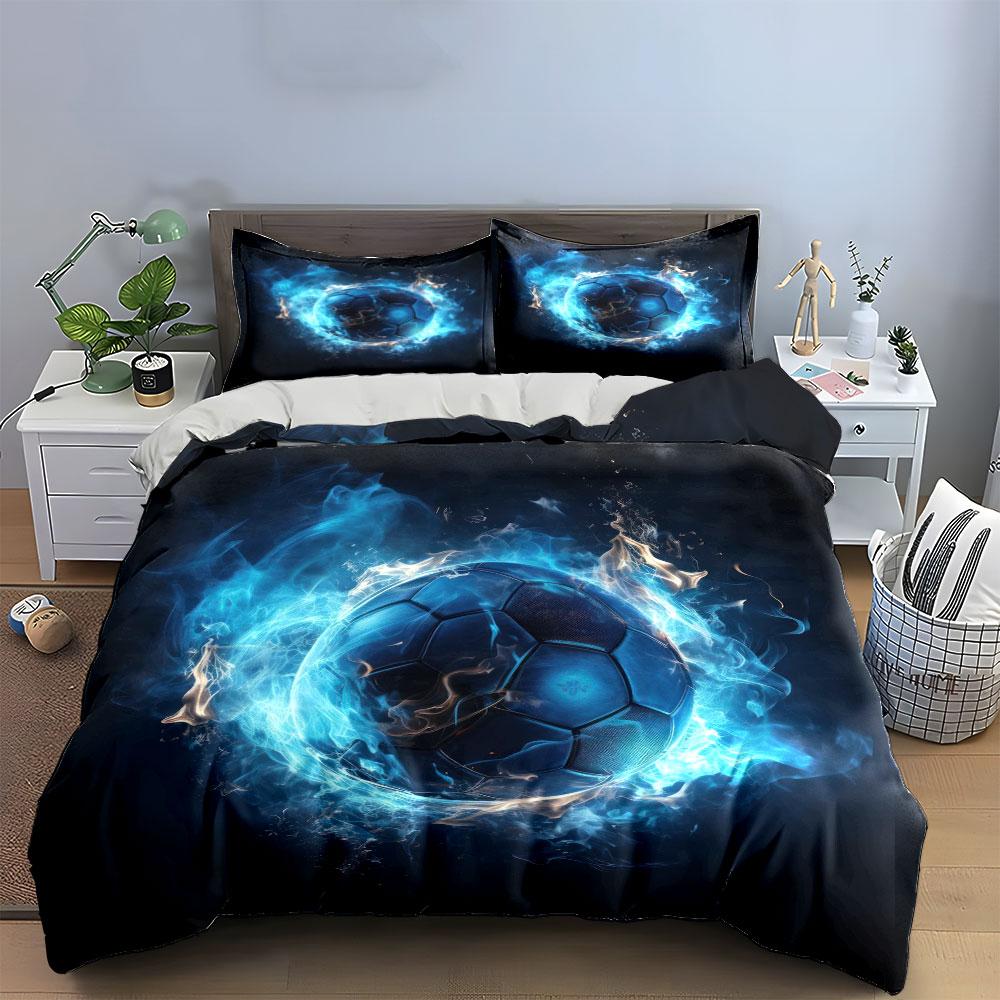 "Fiery Blue Soccer Ball Bedding" Bedding Duvet Cover Set Duvet Cover Pillowcases (1 * Duvet Cover 2 * Pillowcases, without duvet insert)