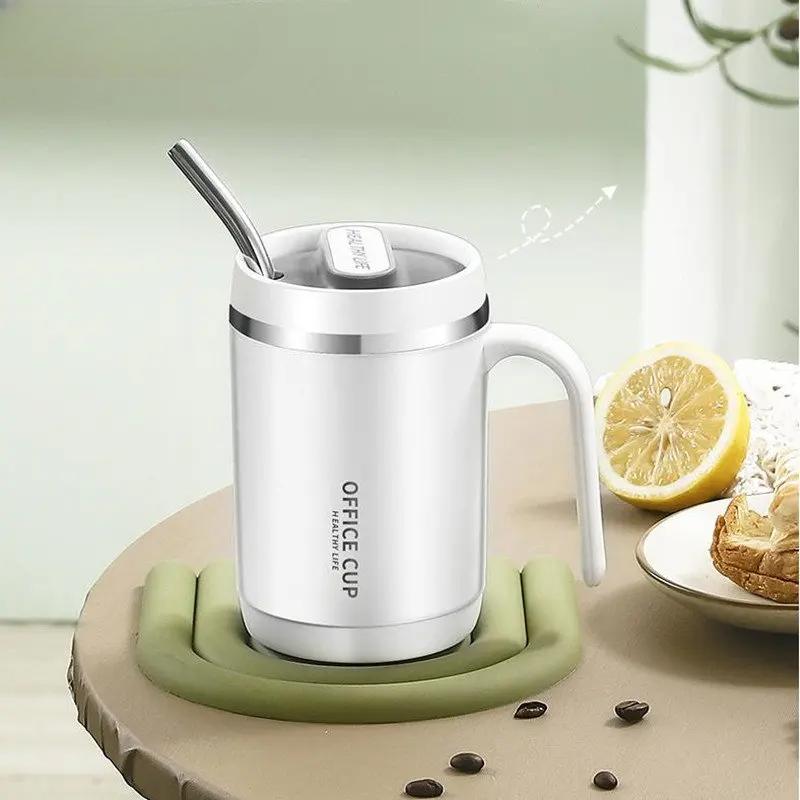 500 мл соломенная чашка из нержавеющей стали 304 с ручкой, термосы, кофейная кружка, чашки для завтрака, сока, пара чашек для занятий спортом на открытом воздухе, офисная посуда для напитков