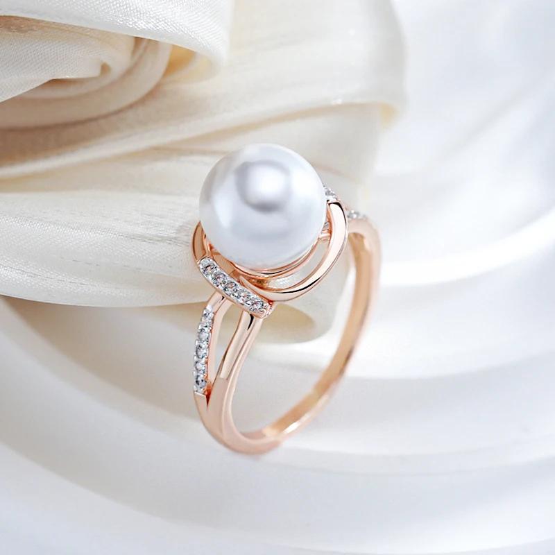 Personality Gold Silver Color Rings Synthetic Pearl Hollow Inlay Zircon Rings for Women Light Luxury Wedding Daily Jewelry