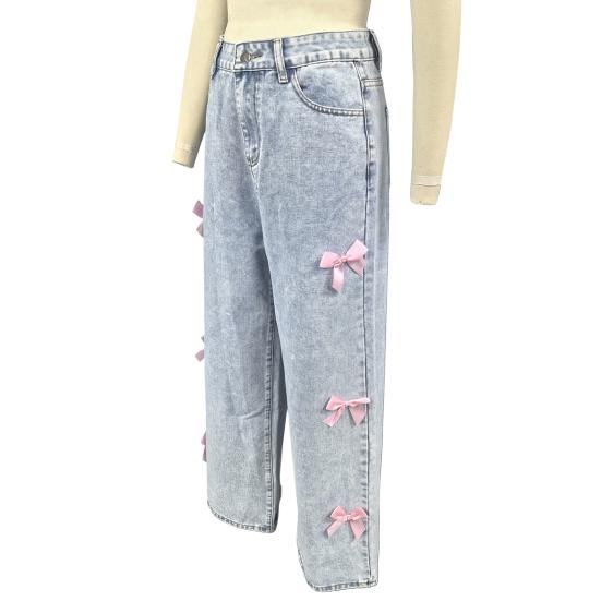 Женские широкие джинсы с украшением в виде галстука-бабочки, прямые джинсовые брюки с высокой талией, повседневные мешковатые джинсовые брюки