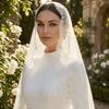 2M Long Bridal Headscarf Lace Edge Muslin Head Covering Elegant Wedding Veil  Cathedral Wedding