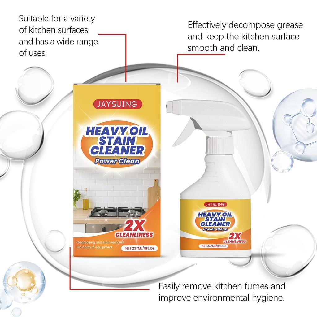 237ml Jaysuing Kitchen Heavy Duty Cleaner Multi-Purpose Cleaning Spray for Grease Stove Range Hood Removes Burnt-On Oil Stainless Steel Safe