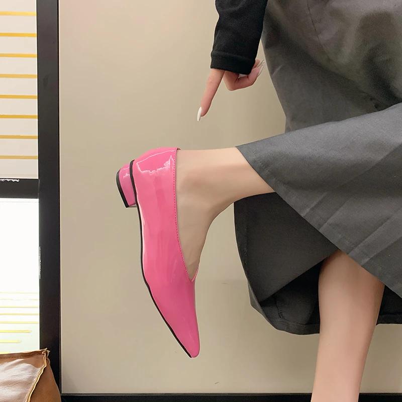 Мода женская обувь 2024 мода женские туфли-лодочки без застежек осень острый носок неглубокие однотонные платье на низком каблуке офисная женская обувь Zapatos