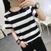 2024 Плюс Размер Женская Свободная Футболка С Коротким Рукавом Черно-Белая Полосатая Хлопковая Футболка