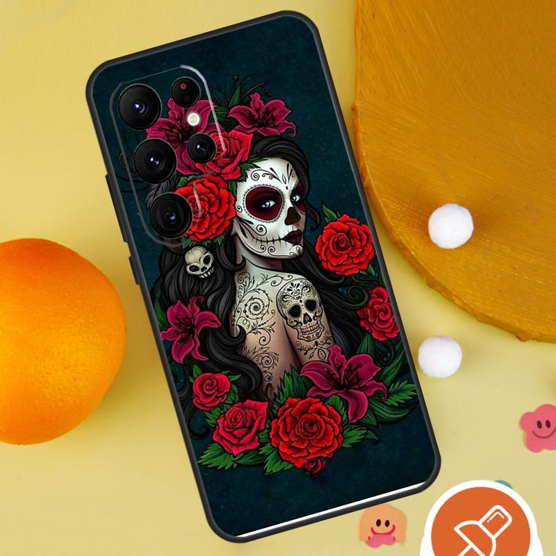 Чехол для телефона с рисунком мексиканского черепа и девушки для Samsung Galaxy S25 Ultra S24 S22 S21 Ultra S9 S10 S20 Plus S23 FE Funda Cover