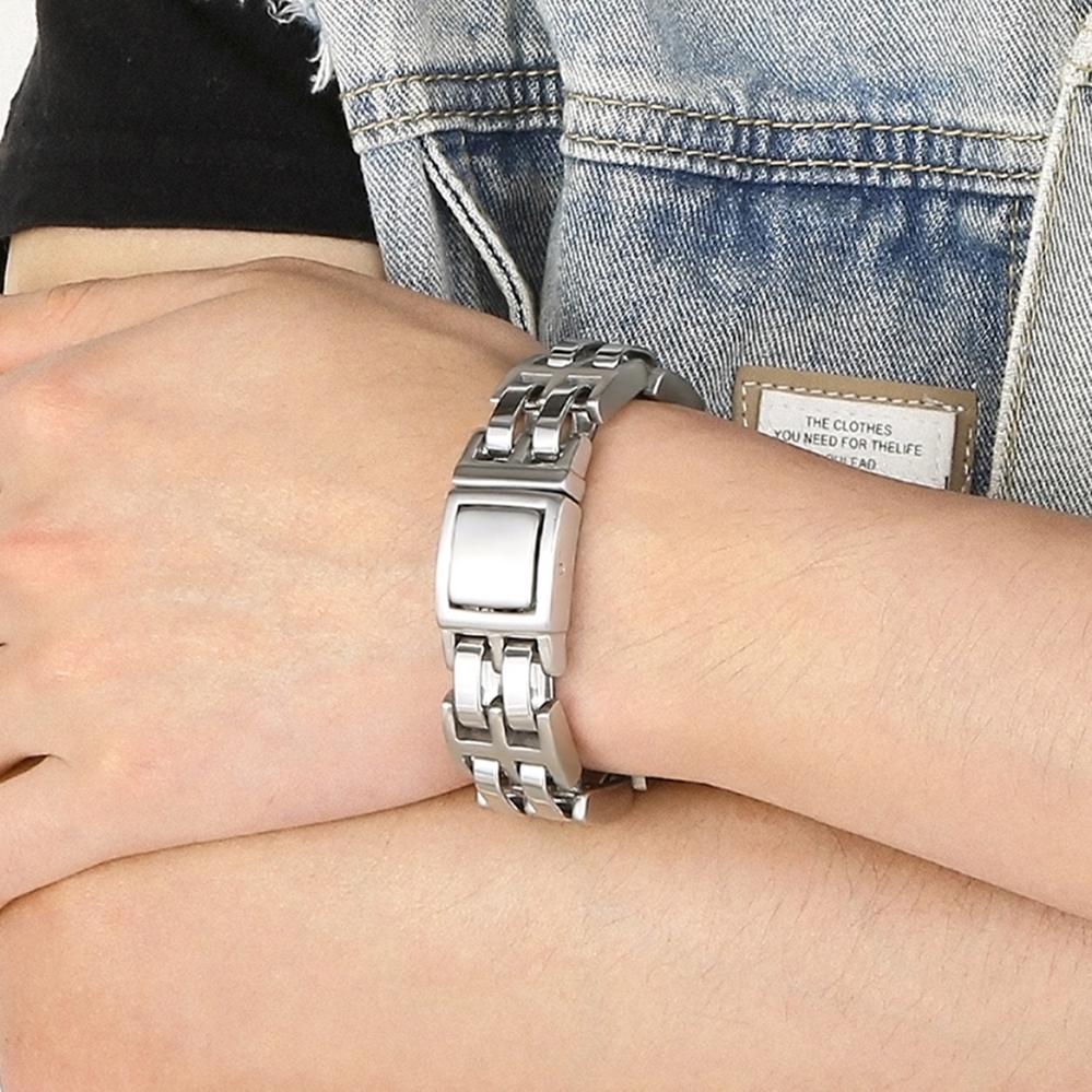 Men's Double Row Link Chain Bracelet for Men Polished 316L Stainless Steel Massive Style Male Jewelry Accessory 21MM 23CM Long