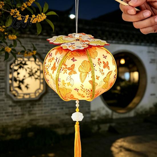 Home Decor Holiday Hanging Ornament Spring Festival Lantern DIY Material Kit, Light Up Handmade Persimmon Shaped Parent Child Handicraft Activity with
