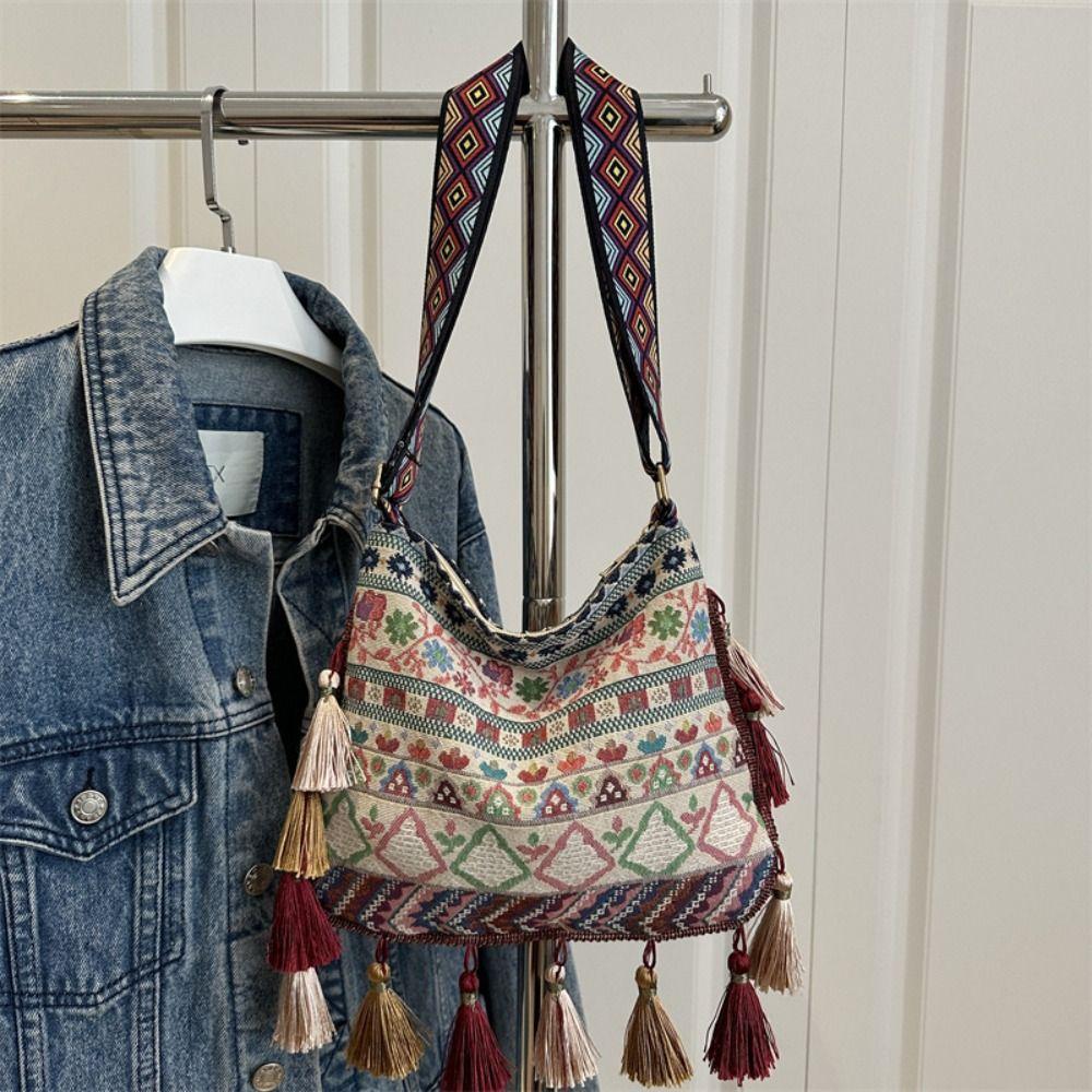 Тканевые этнические сумки кроссбоди в ретро богемном стиле, сумка-мессенджер с кисточкой, на плечо, для улицы
